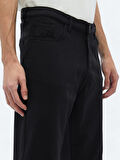 Siyah Dokuma Carrot Fit Casual Pamuk Karışımlı Pantolon