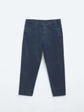 İndigo Dokuma Carrot Fit Casual Pamuk Karışımlı Pantolon
