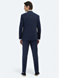 Lacivert Kareli Modern Fit Yün Karışımlı Takım Elbise