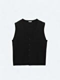Siyah Regular Fit Casual Örme Triko Yelek