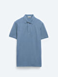 Havacı Mavi Düz Polo Yaka %100 Pamuk T-Shirt