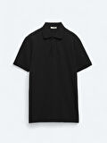 Siyah Düz Polo Yaka %100 Pamuk T-Shirt