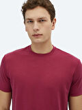 Mürdüm Düz Bisiklet Yaka T-Shirt