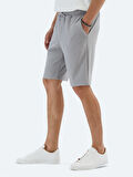 Gri Düz Örme Jogging Fit Spor Bermuda