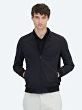 Siyah Regular Fit Dik Yaka Casual Dokuma Mont