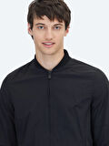 Siyah Regular Fit Dik Yaka Casual Dokuma Mont