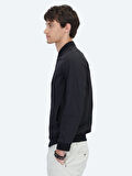 Siyah Regular Fit Dik Yaka Casual Dokuma Mont