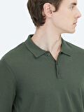 Yeşil Polo Yaka Düz Örgü Yün Karışımlı Triko Kazak