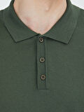 Yeşil Polo Yaka Düz Örgü Yün Karışımlı Triko Kazak