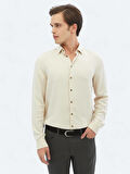 Ekru Fitilli Regular Fit Dokuma Casual Gömlek