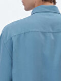 Koyu Mint Fitilli Oversize Fit Dokuma Casual Gömlek