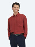 Kırmızı Fitilli Oversize Fit Dokuma Casual Gömlek