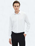 Beyaz Düz Regular Fit Dokuma Casual Gömlek