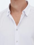 Beyaz Düz Regular Fit Dokuma Casual Pamuk Karışımlı Gömlek