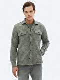 Haki Kareli Regular Fit Yün Karışımlı Overshırt