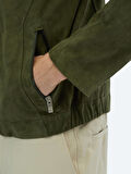 Haki Regular Fit Dik Yaka Smart Casual Deri Mont