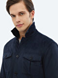 Lacivert Fitilli Regular Fit Dokuma Kadife Overshırt