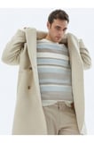 Açık Bej Oversize Fit Kruvaze Yaka Klasik Dokuma Palto