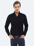 Lacivert Fitilli Regular Fit Dokuma Kadife Casual %100 Pamuk Gömlek