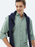 Mint Fitilli Regular Fit Dokuma Kadife Casual %100 Pamuk Gömlek