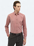 Pembe Fitilli Regular Fit Dokuma Kadife Casual %100 Pamuk Gömlek