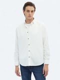 Beyaz Fitilli Regular Fit Dokuma Kadife Casual %100 Pamuk Gömlek