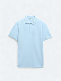 Mavi Düz Polo Yaka %100 Pamuk T-Shirt