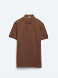 Kahverengi Düz Polo Yaka %100 Pamuk T-Shirt