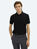Siyah Düz Polo Yaka %100 Pamuk T-Shirt