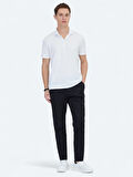 Beyaz Jakarlı Polo Yaka T-Shirt
