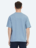 Mavi Düz Bisiklet Yaka T-Shirt