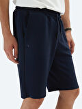 Lacivert Düz Örme Jogging Fit Spor Bermuda