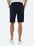 Lacivert Düz Örme Jogging Fit Spor Bermuda