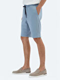 Mavi Düz Örme Jogging Fit Spor Bermuda