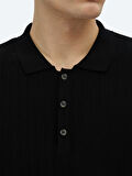 Siyah Polo Yaka Desenli Triko