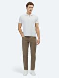 Beyaz Desenli Polo Yaka Pamuk Karışımlı T-Shirt