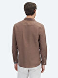 Kahverengi Düz Regular Fit Dokuma Casual Pamuk Karışımlı Gömlek