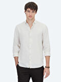 Ekru Düz Regular Fit Dokuma Casual Pamuk Karışımlı Gömlek