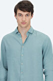 Nil Yeşili Düz Regular Fit Dokuma Casual Pamuk Karışımlı Gömlek