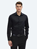 Siyah Düz Slim Fit Dokuma Klasik %100 Pamuk Gömlek