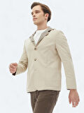 Bej Regular Fit Kapüşonlu Casual Örme Mont