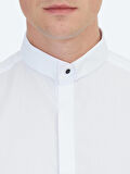 Beyaz Regular Fit Dokuma Klasik %100 Pamuk Gömlek