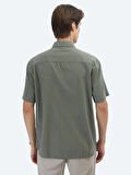 Haki Oversize Fit Dokuma Casual %100 Pamuk Gömlek