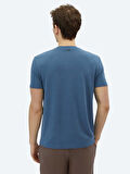 İndigo Düz Bisiklet Yaka T-Shirt
