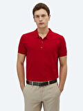 Kırmızı Polo Yaka Düz Örgü Triko