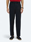 Lacivert Dokuma Loose Fit Casual Pantolon