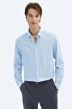 Kip Erkek Çizgili Regular Fit Casual Pamuk Karışımlı Gömlek GM-5846 Mavi