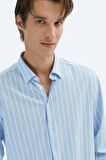 Kip Erkek Çizgili Regular Fit Casual Pamuk Karışımlı Gömlek GM-5846 Mavi