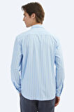 Kip Erkek Çizgili Regular Fit Casual Pamuk Karışımlı Gömlek GM-5846 Mavi