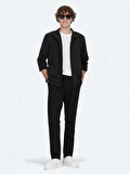 Siyah Regular Fit Dik Yaka Casual Dokuma Mont